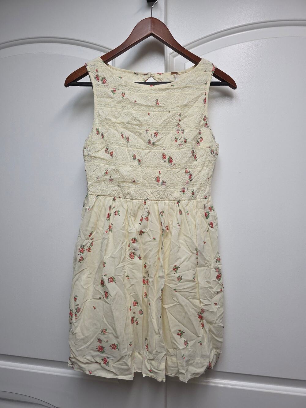 Free People Cream and Floral Pleated Open Back Lace Dress Sz 4